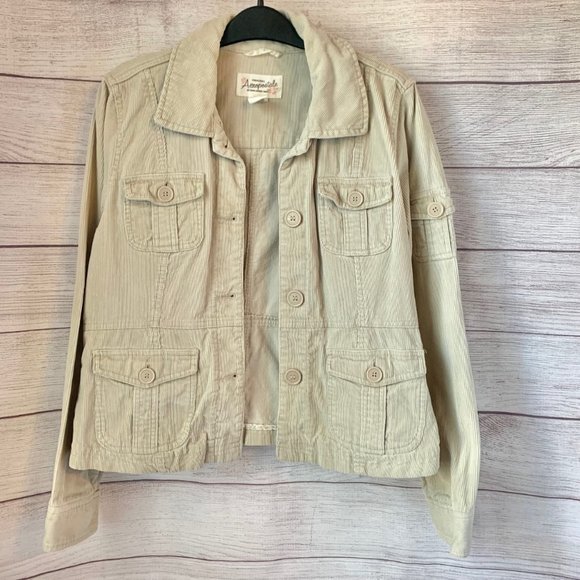 Aeropostale Corduroy Cream Jacket with Cargo Pockets Button Front Size Large - Picture 1 of 11